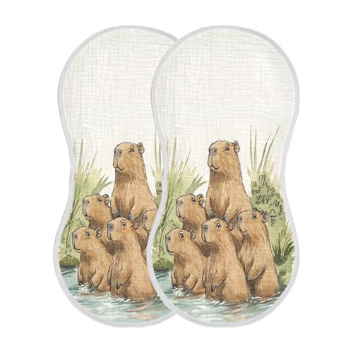 Bolaz Baby Burp Cloths 2 Pack,Capybaras Pattern3,Feeding Cloths Face Towel Super Absorbent Soft Cotton Burping Rags Feeding Bibs