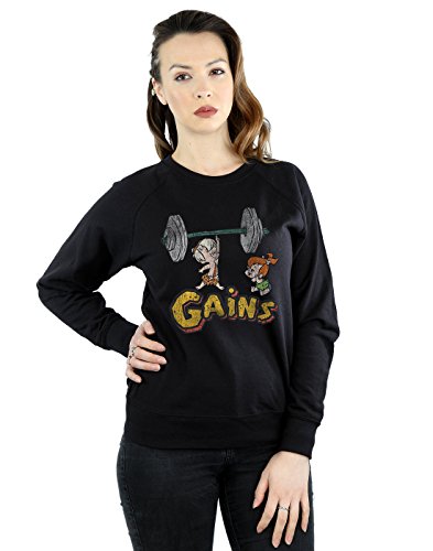 the flintstones Women's Bam Bam Gains Distressed Sweatshirt X-Large Black