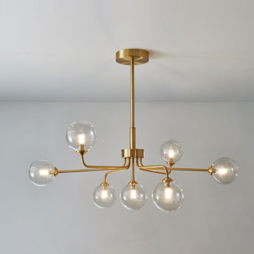 FZQSXAZU Ceiling Pendant Light Fixture Nordic Gold Brass Chandelier Modern Vintage Hanging Lamp with Globe Glass Lampshade Kitchen Island