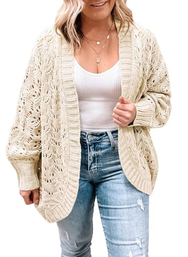 Eytino Women's Plus Size Cardigan Long Sleeve Crochet Knit Open