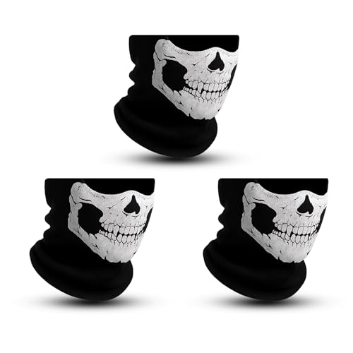 JNGTKL Skull Mask, 3 Pack Black Skull Balaclava for Halloween, Motorcycle Riding, Skiing and Outdoor Activities, Half Face Mask with Breathable Fabric, Size 50 * 24 cm