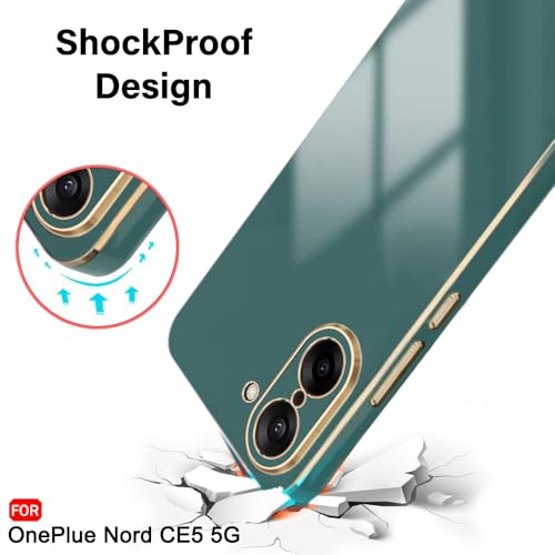 Image of TheGiftKart Luxurious Golden-Plated Back Cover Case for OnePlus Nord CE 5 5G | Raised Lips for Camera & Screen Protection | Shockproof Design | Stylish Cover for OnePlus Nord CE5 (TPU, Dark Green)