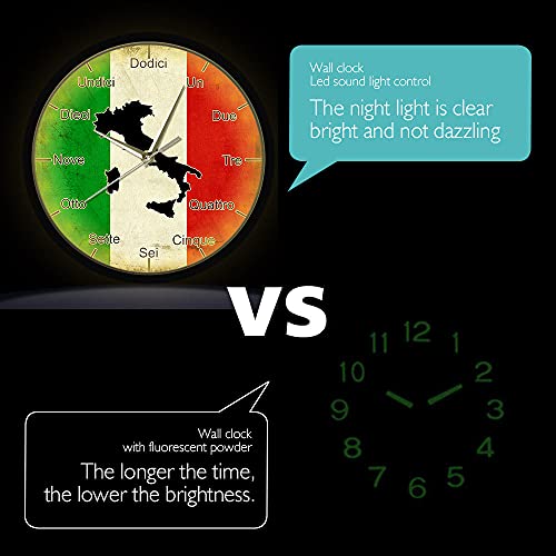 Jswdwsx Clock Italian Language Smart Wall Clock Italy Flag With Map Patriotic Sound Activated Night Light Silent Quartz Clock Home Decor 12In #TOP5