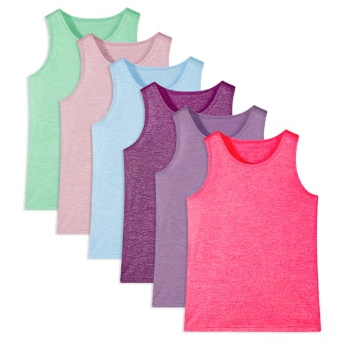 6 Pack Girls Youth Kids Tank Top Active Quick Dry Sleeveless Moisture Wicking Tank Tops Performance Shirts (Age 4-16Y)