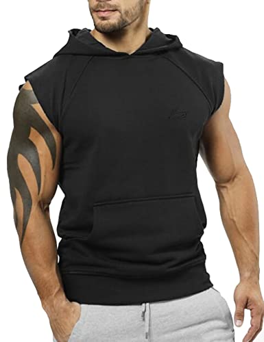 PAIZH Men's Bodybuilding Sleeveless Hoodies Gym Workout Hooded Tank Tops