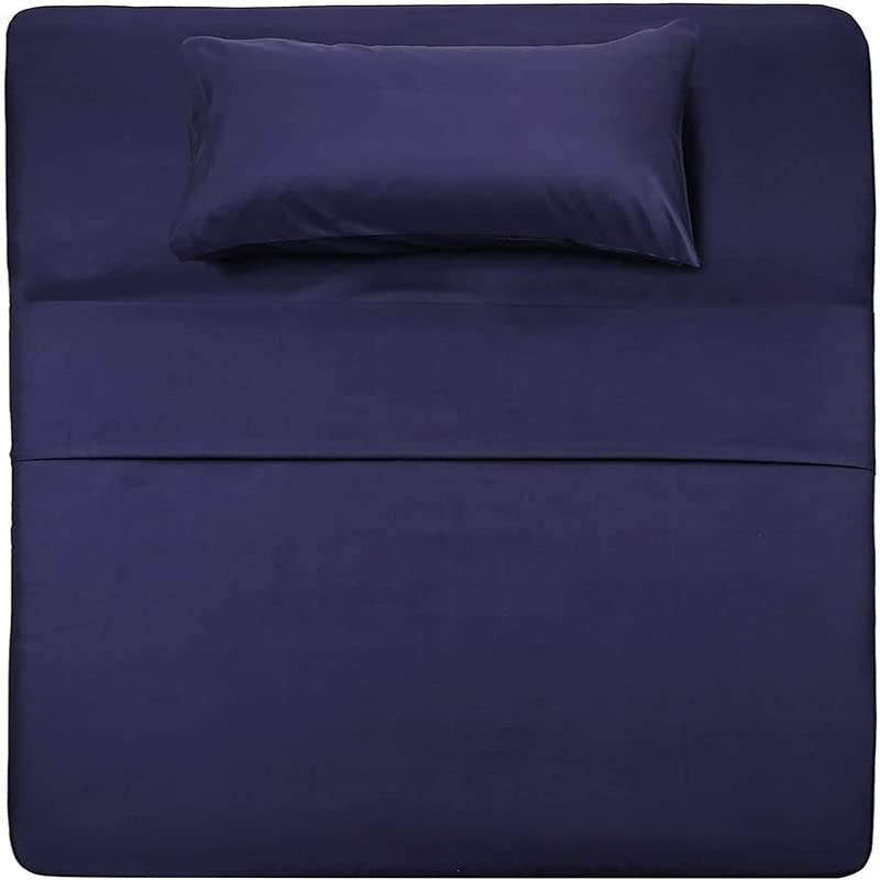 Image of Single Bed Super Solid Plain Bedsheet Cotton Microfiber with 1 Pillow Covers Navy Blue
