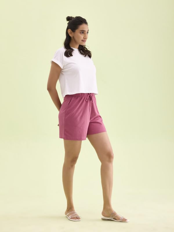 Image of GO COLORS Women Solid Mid Rise Relaxed Fit Casual Shorts