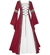 Women's Medieval Irish Costume Peasant Chemise Long Dress Cosplay Masquerade Dresses Retro Strapp...