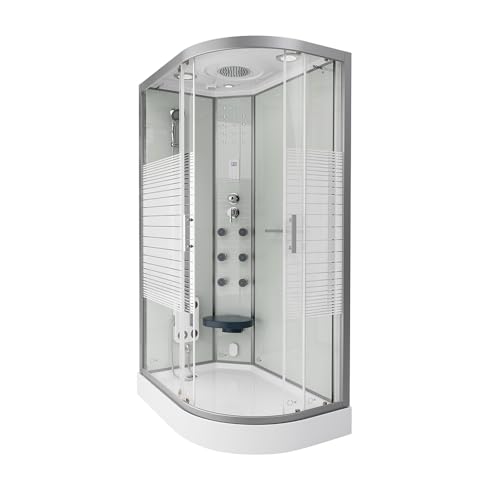 HOME DELUXE Douche à vapeur 'WHITE PEARL' -Version: 120 x 80 cm Droite- Fonction de vapeur, Massage des pieds inclus I Cabine de douche vapeur, Cabine de Douche Hammam, Bain de vapeur, Sauna á vapeur