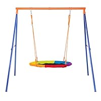 VEVOR Backyard, 440lbs Load Capacity Set, 40\" Saucer Seat with Heavy Duty A-Frame Metal Swing Stand and Adjustable Rope, Easy, Swingset Outdoor for Kids, Multicolor, Max Assembled Size