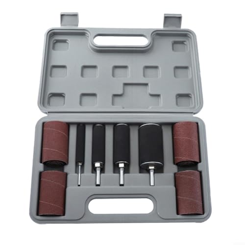 Image of Glewi Spindle Sanding Sleeves Kit for Portable Drills and Presses Featuring Self Expanding Rubber Drums and Resin Bond Abrasive Bands Set(A Type)