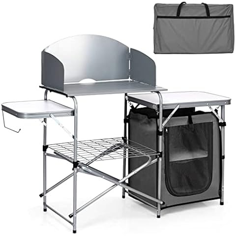 COSTWAY Folding Aluminium Camping Table with Storage Cover
