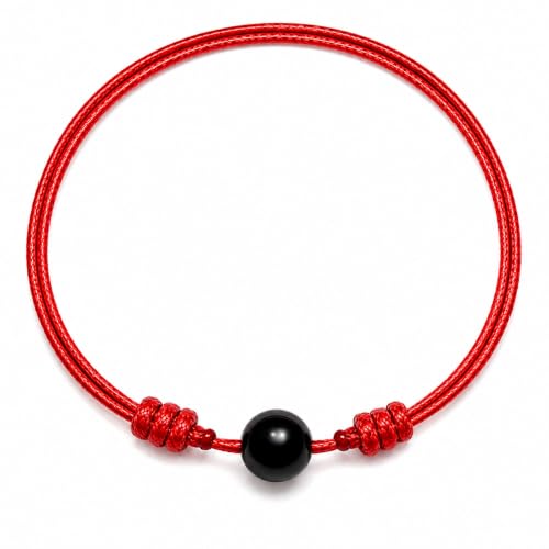 Luck Strings Black Tourmaline Red String Bracelet – Handmade Kabbalah Evil Eye Protection Amulet with Adjustable Cord | Unisex Spiritual Jewelry Gift for Men & Women