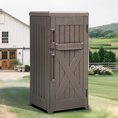 YITAHOME 60-Gallon Secure Package Delivery and Storage Box, Double-Wall Resin, Weatherproof, for Outdoor Use, Curbside or Porch, 8.5 Cubic Feet, Brown Brown 60 Gallon