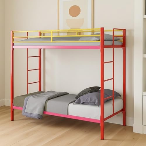 Image of Pilio Twin Over Twin Metal Bunk Bed | Bunk Bed Without Storage for Kids & Adult | Double Decker Bed for Kids Room | Space-Saving Twin Bunk Room| Bunker Bed Frame (Mattress Included)