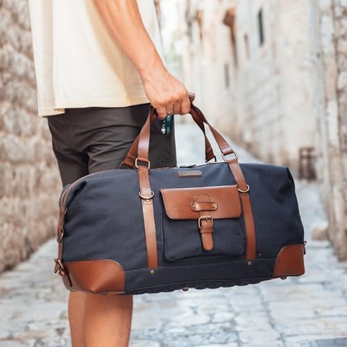 DRAKENSBERG 'Sam' Travel Bag - Men's Canvas and Leather Stretch