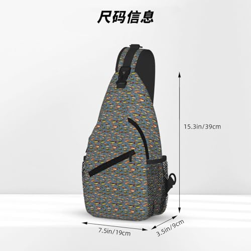 Bolsa de pecho cruzada elegante con estampado de señuelos de pesca 4
