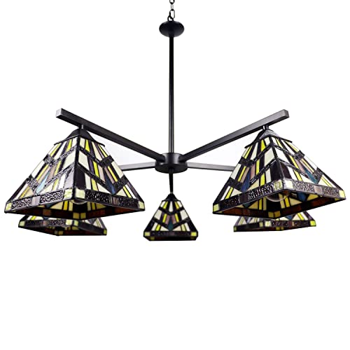 Chloe Lighting Vincent Mission Tiffany-Style Blackish Bronze 5 Light Chandelier 30" Wide #TOP3