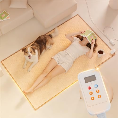 39 * 63 Electric Heated Floor Mat Indoor Graphene Floor Heating Mat Foot Warmer with Timer Fast Heating Heated Rug Suitable for RV Living Room Bedroom 110V