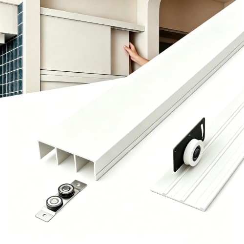 Kit de Quincaillerie Porte Coulissante Interieur avec Rail à 3 Voies en Aluminium pour Placard Penderies Porte de Séparation de 15-18 mm, Capacité de Charge...