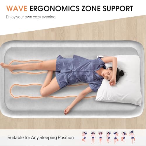 DIVON Twin Air Mattress with Built in Pump Raised,18” Inflatable Mattress with Wave Design,Blow Up Mattress in 2 Mins,Single Twin Size Air Mattress for Guest, Thicker AirBed,Colchon Inflable-330Lbs