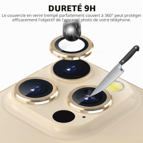 imluckies Caméra Arrière Protecteur Compatible avec iPhone 13 Pro/13 Pro Max, [9H Dureté] Protecteur d'objectif d'appareil, Ultra HD Caméra Protection, Ultra Résistant Film Verre Trempé, Doré – vue 3