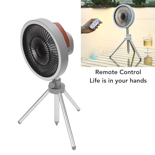 Ventilador de camping con trípode gris recargable y oscilante para exteriores 5