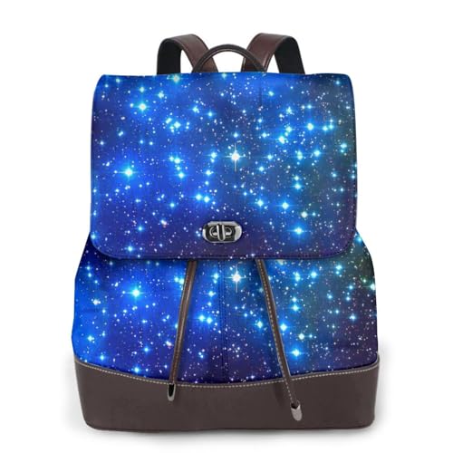 Sac à dos en cuir pour femme bleu imprimé étoiles pailletées de taille unique