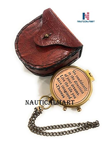Brújula de latón con cita grabada y estuche de cuero miniatura 4