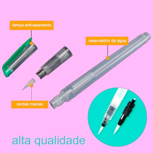 Pincel Aquabrush Kit 6 Pincéis Aquarelável Reservatório de Água Pintura Aquarela Esfumaçar