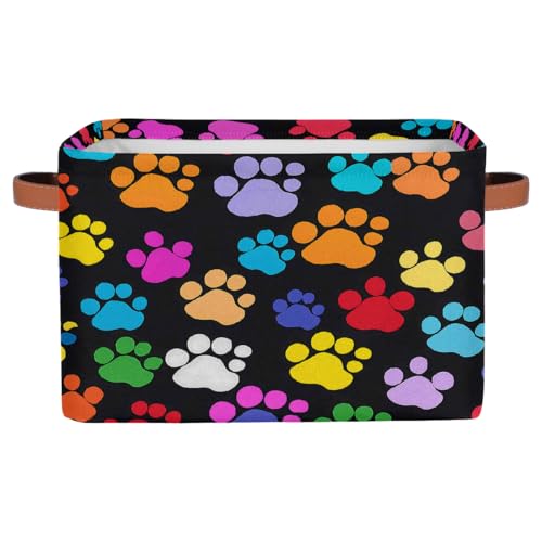 Image of Dog Paw Print Storage Baskets for Organizing, Fabric Collapsible Storage Bins Box Colorful Decorative Toy Organizer Baskets for Closet Shelves Gift Basket 1 Pc