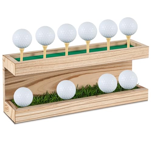 Menkxi Rustic Wood Golf Ball Holder 12.5 X 3 Inch Wall Mounted Vintage Display Stand Floating Shelf With Golf Tees For Christmas Storage Party Decor Supplies(Natural Wood Color)