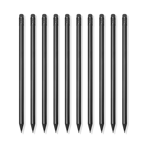 FloraVigo 10 Stück matt schwarze Bleistifte Holzbleistifte,Inklusive Radiergummi, HB-Bleistift, vorgespitzt, 18,7 cm lang, geeignet für Büro, Schule, Schreiben und Skizzieren.