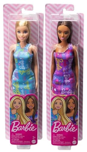 Barbie Poupées tendance robe imprimée logo lot de 2 jouets de mode