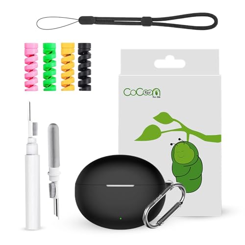 Image of Silicone Case Cover for OnePlus Buds 4 with Cleaner Kit,Lanyard & 4 Pcs Cable Protectors (Black)