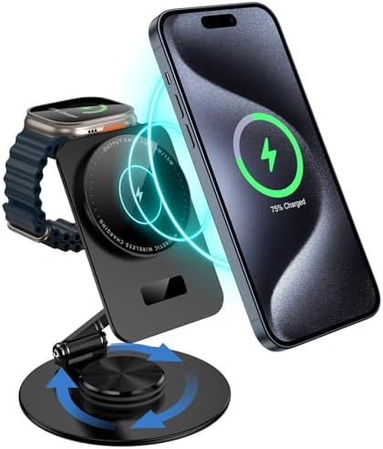 MagSafe Charger Stand - Foldable Magnetic Wireless Charger For IPhone 12-16 Series (5ft Cable, Black)