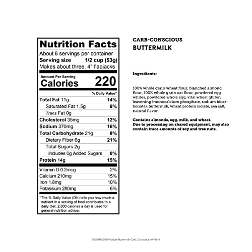 Kodiak Carb-Conscious Flapjack, Pancake & Waffle Mix, Buttermilk, High Protein,100% Whole Grains (Pack Of 1) #TOP4