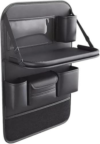 Mautopily Auto Rücksitz Organizer mit faltbarem Tablett | Multifunktions-Aufbewahrungstasche für Kinderspielzeug, iPad & Flaschen | Wasserdichtes PU-Leder | Auto Organizer (Schwarz)