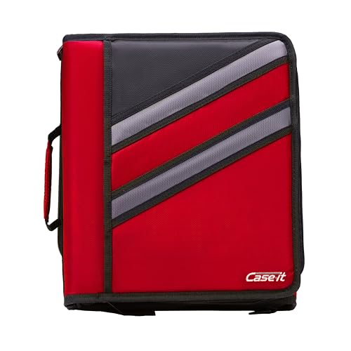 Case-it The Z Shape Zipper Binder - Two Binders in One - Double Sided 1.5 Inch D-Ring - Multiple Pockets - 500 Page Capacity - Comes with Shoulder Strap, Fire Engine Red Z-176, 6- Pack