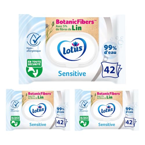 Lotus Papier Toilette Humide Sensitive - Sans colorant, ni parfum - Fibres FSC 100% d’origine naturelle - 42 feuilles (lot de 3)