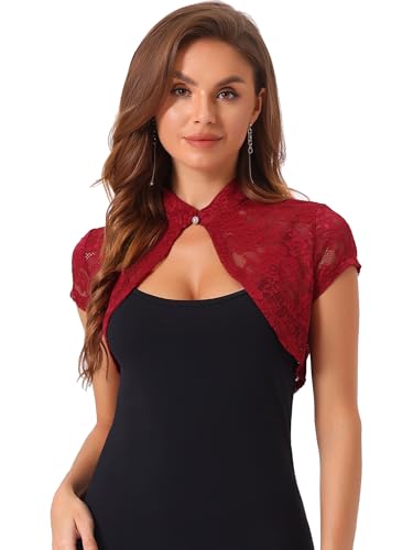 Image of Allegra K Women's Lace Cardigan Stand Collar Short Elegant Shrug Open Front Cropped Bolero Cardigan