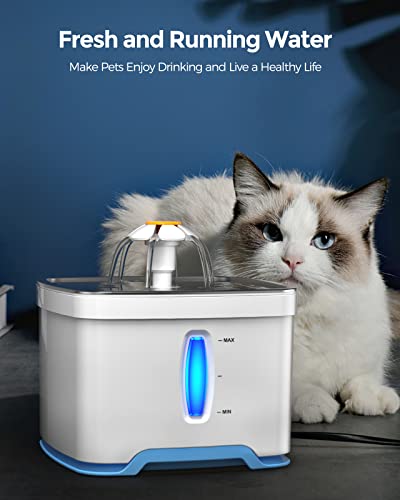 Peteast katzenbrunner: LEISE Trinkbrunnen für Katzen/Hunde 2.5L mit Sichtfenster& Nachtlicht für Katze, Hunde, Vogel - Image 4