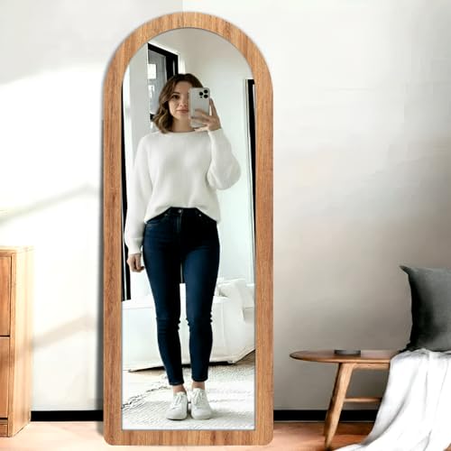 Image of Creative Arts n Frames 15x51 inch Long Fiber Wood Arched Wall Hanging Mount HD Mirror Home Decor Items Living Room Bathroom Bedroom Hotel Office (Natural Iqurel Oak Light Framed HD Arch Mirror)
