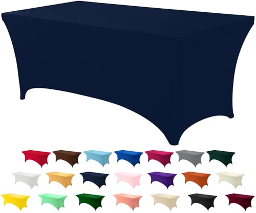 Image of Utopia Kitchen 6ft Spandex Table Cloth Rectangle [1 Pack, Navy Blue] 200GSM Premium Stretch, Lycra, Washable and Wrinkle Resistant Table Cover Fitted for Event, Wedding, Banquet [72Lx30Wx30H Inch]