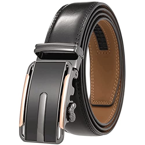Mens Belt, Ratchet Belt Dress with Genuine Leather, Slide Belt with Easier Adjustable Buckle, Trim to Fit