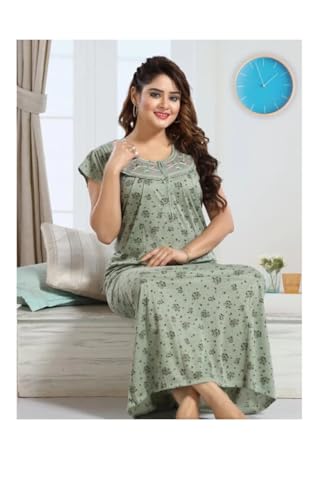 Image of Onekbhalo Women's Cotton Floral Kaftan Nighty Maxi Gown (OK Free Size)