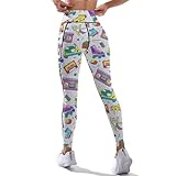 80s 90s Outfit Tummy Control Yoga Pants for Women with Pockets, High Waist Running Sports Workout Yoga Leggings S