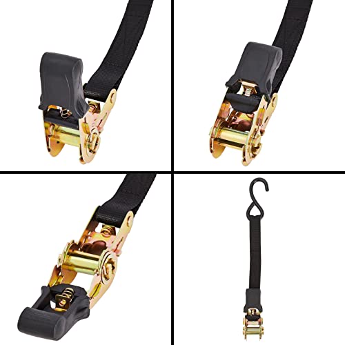 4 Pack Tie Down Straps, Ratchet Straps Heavy Duty Coated S Hooks, 1500 Pound Break Limit (15 Ft, Black) #TOP4