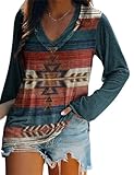 Tunic Tops to Wear with Leggings Winter Long Sleeve V Neck Western Shirts for Women Casual Loose Eth