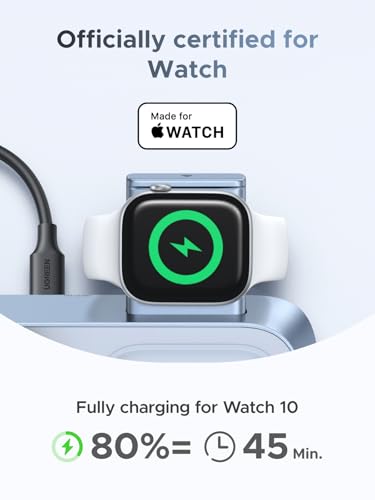 Image of UGREEN 25W Qi2 Certified 3-in-1 Magflow Wireless Charging Stand, Magsafe Fast Wireless Charger for iPhone 17 /16 /15 /14 /13 /12, AirPods and Apple Watch, Desk Stand with Adjustable Angle